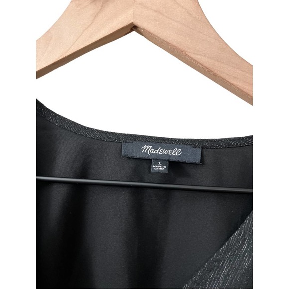 Madewell Black Shimmer Lyric Wrap Top Size Large Style #AF678 - Picture 6 of 8